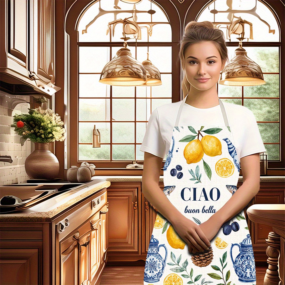 1pc Avental de Linho Plano 2D  - Home Cooking In Italian avaliação e preço